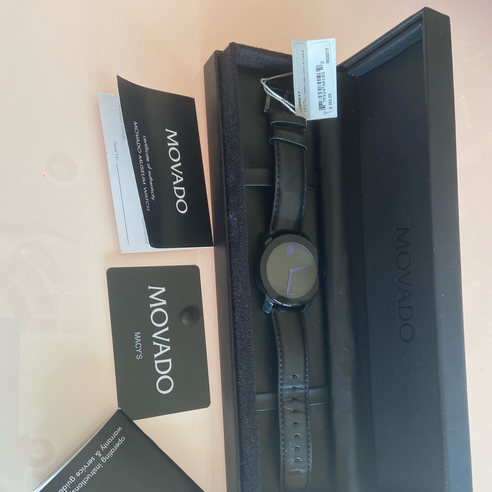Excellent condition Movado Black leather watch